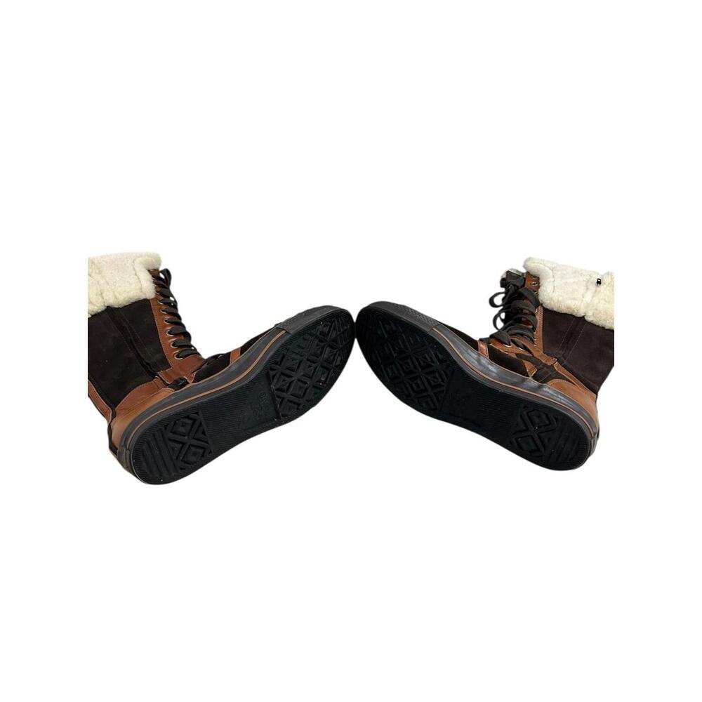 Converse Unisex Vintage Tall Shearling Lace-Up Winter Boots Brown Leather Canvas - Picture 8 of 11